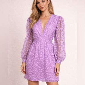 New Happy X Nature Lilac Purple Puffy Sleeve Floral Embroidery Lace Fairy Sz L